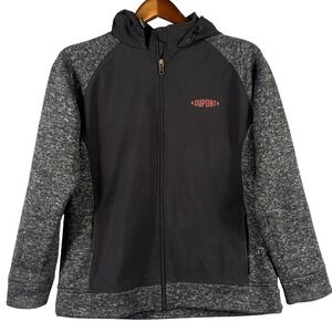 Vantage Mens Large DuPont Softshell Jacket Hooded Full Zip Black Gray Stretch